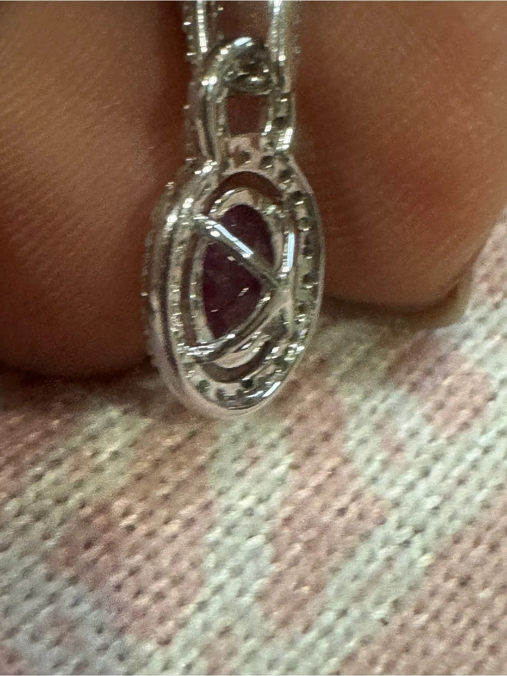 Vintage 1CT Natural Ruby & Diamonds Halo Pendant Necklace 10K White Gold - Picture 6 of 17